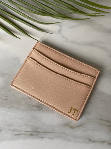 NUDE card holder vegan leather personalised monogram initials