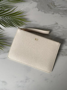 CREAMY BEIGE LEATHER POUCH BAG