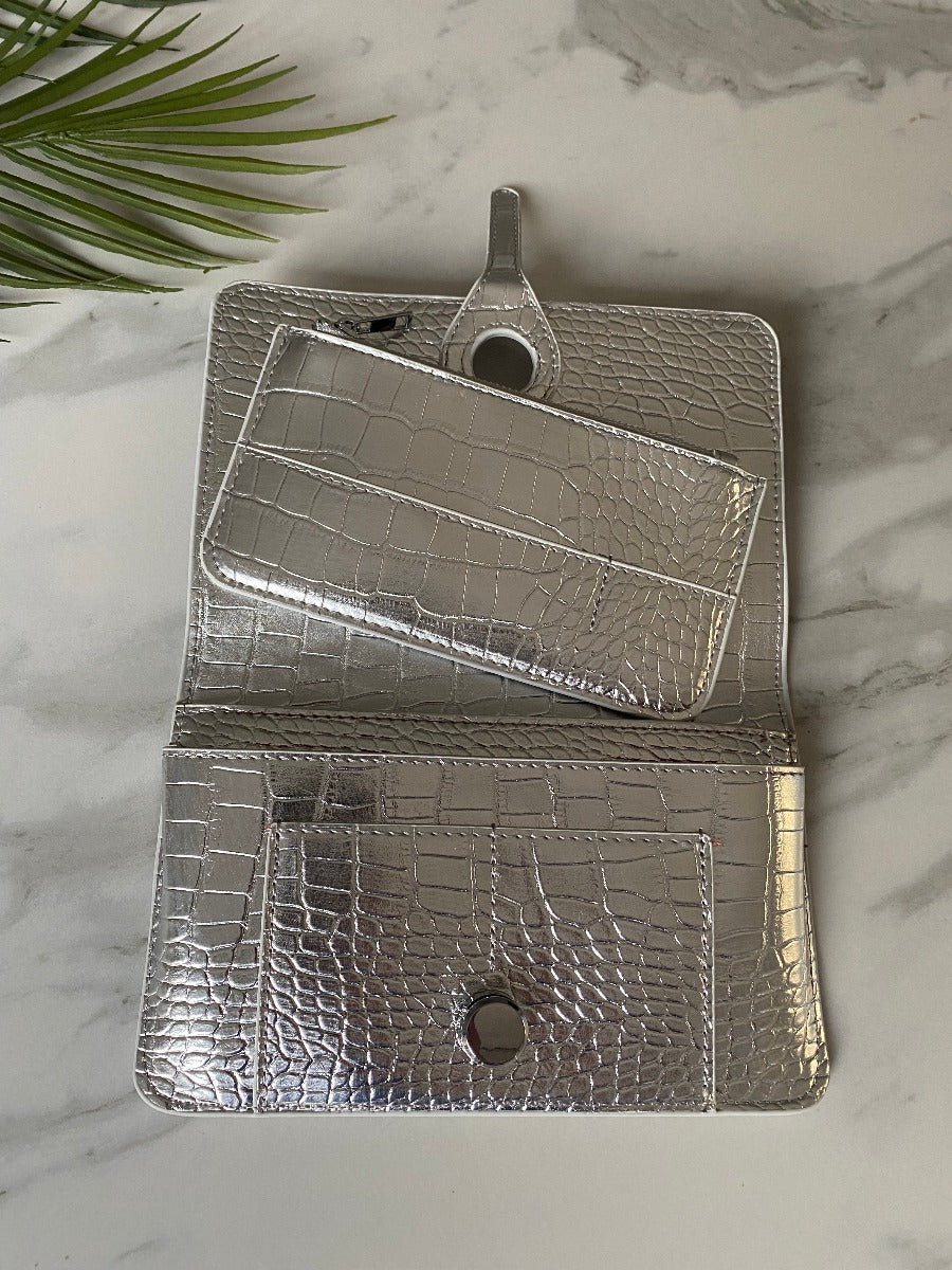 SILVER Women VEGAN Leather Wallet Purse Kc Co