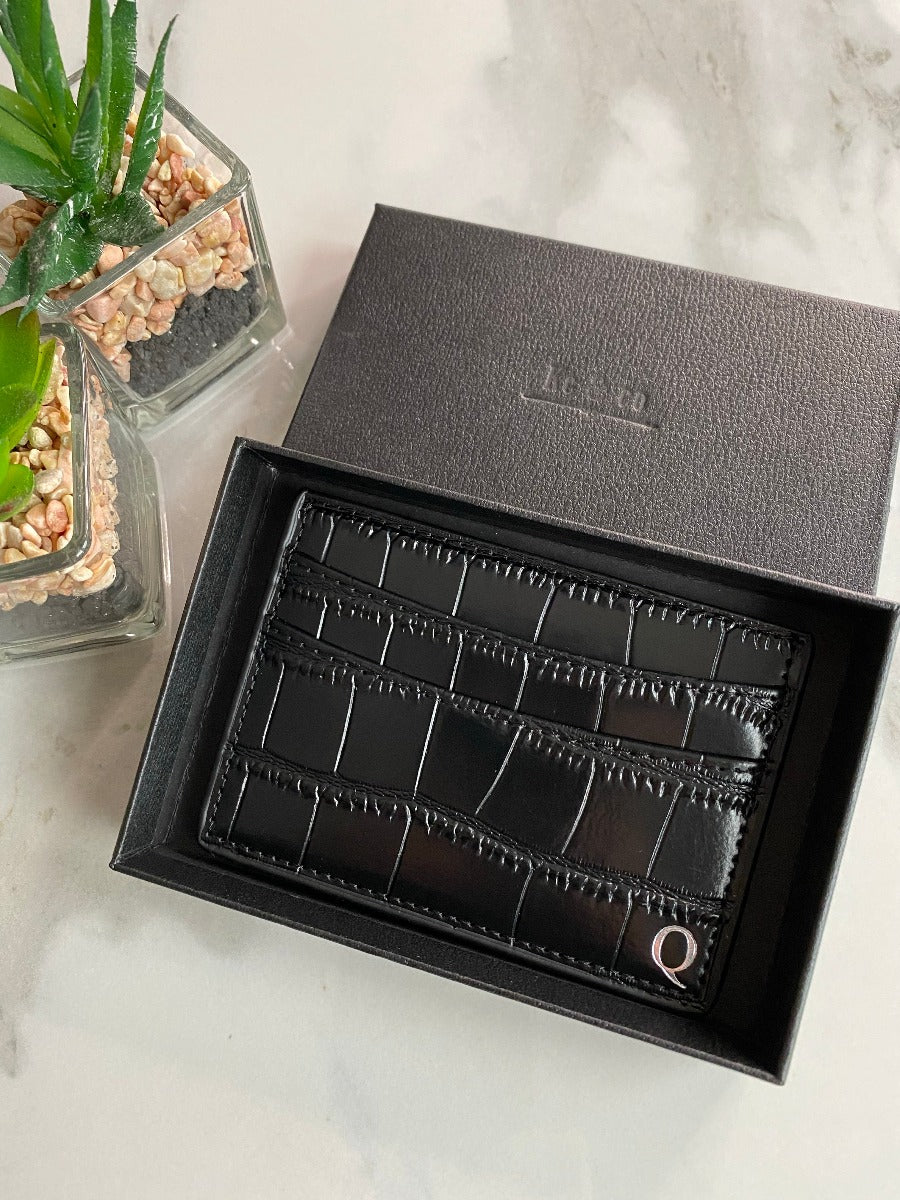 REAL CROC LEATHER 4 SLOT CARD HOLDER