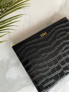 BLACK CROC CLUTCH TOILETRY POUCH BAG